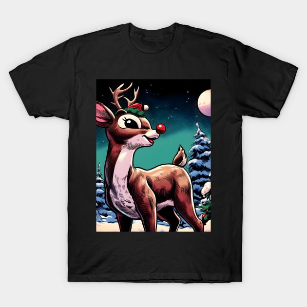 Illuminate the Holidays: Whimsical Rudolph the Red-Nosed Reindeer Art for Festive Christmas Prints and Joyful Decor! T-Shirt by insaneLEDP
